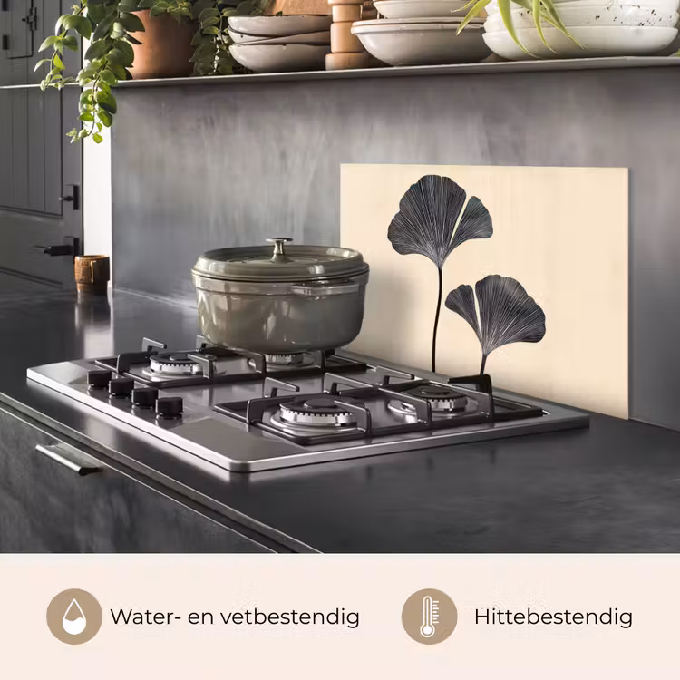 Spatscherm keuken - Bladeren - Minimalistisch - Zwart — 7