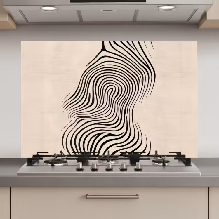 Spatscherm keuken - Lijnen - Abstract - Golvend - Zwart — 1