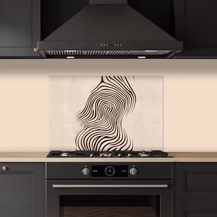 Spatscherm keuken - Lijnen - Abstract - Golvend - Zwart — 2