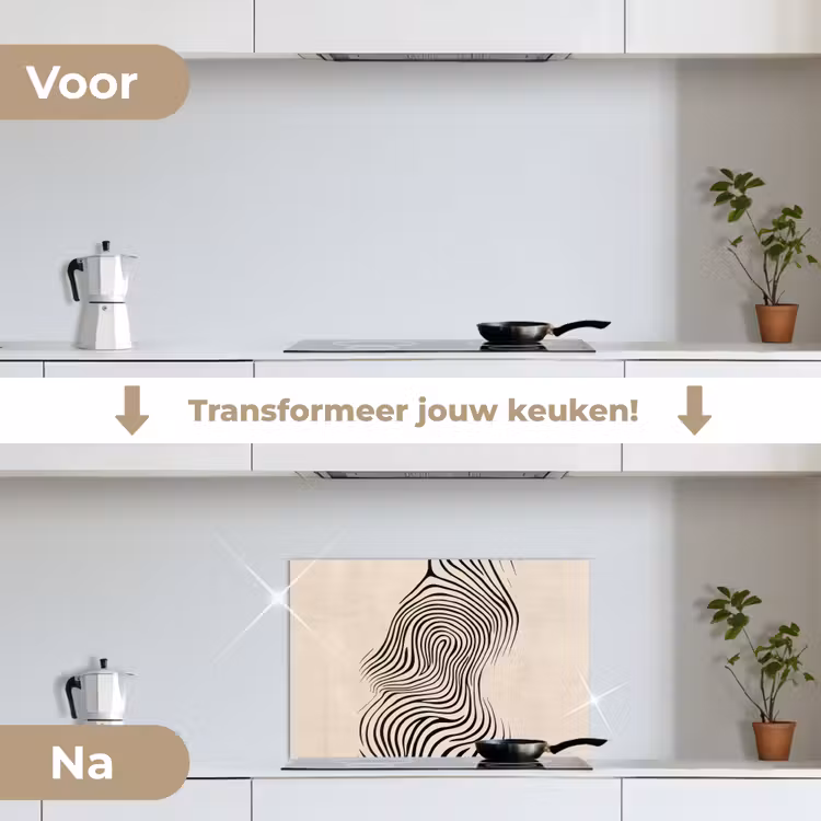 Spatscherm keuken - Lijnen - Abstract - Golvend - Zwart — 3