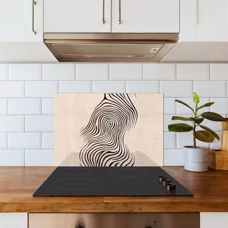 Spatscherm keuken - Lijnen - Abstract - Golvend - Zwart — 6