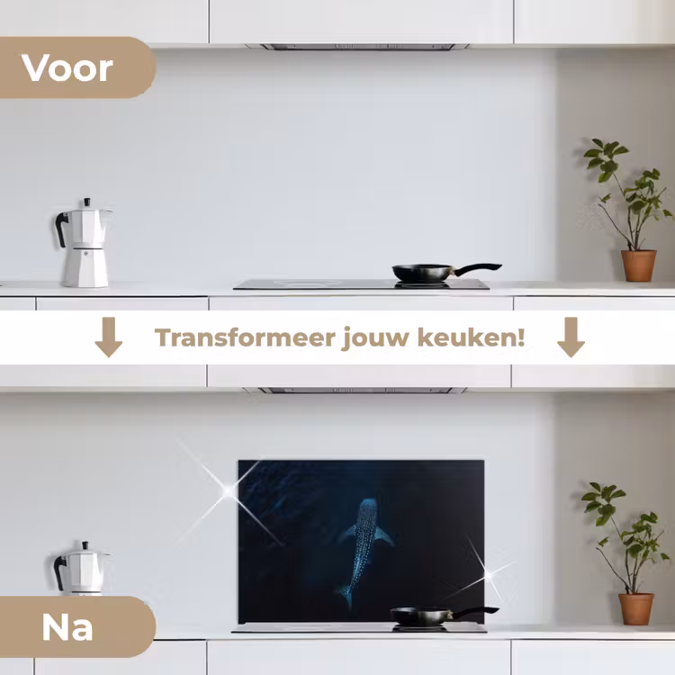 Spatscherm keuken - Oceaan - Walvishaai - Donkerblauw - Vlekken — 3