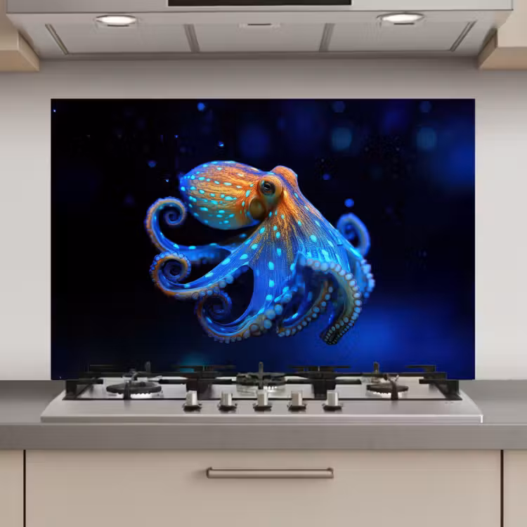 Spatscherm keuken - Octopus - Stippen - Blauw - Zee — 1