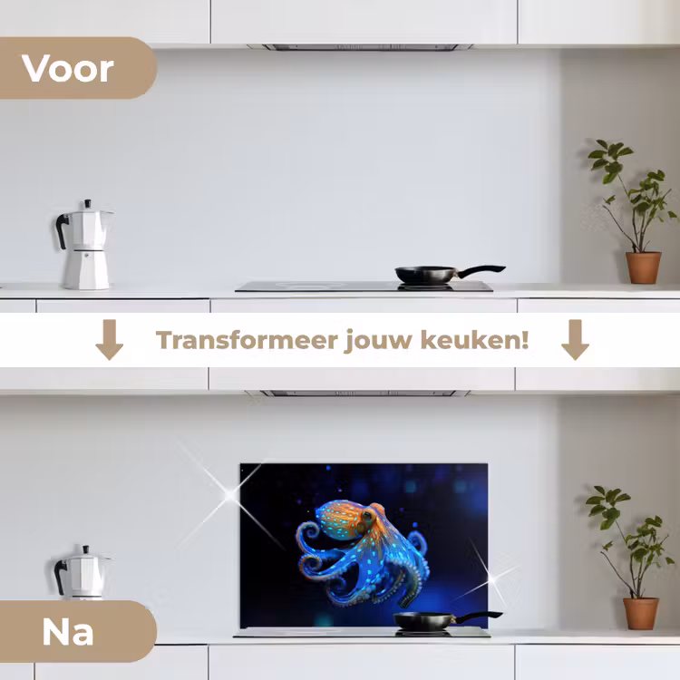 Spatscherm keuken - Octopus - Stippen - Blauw - Zee — 3
