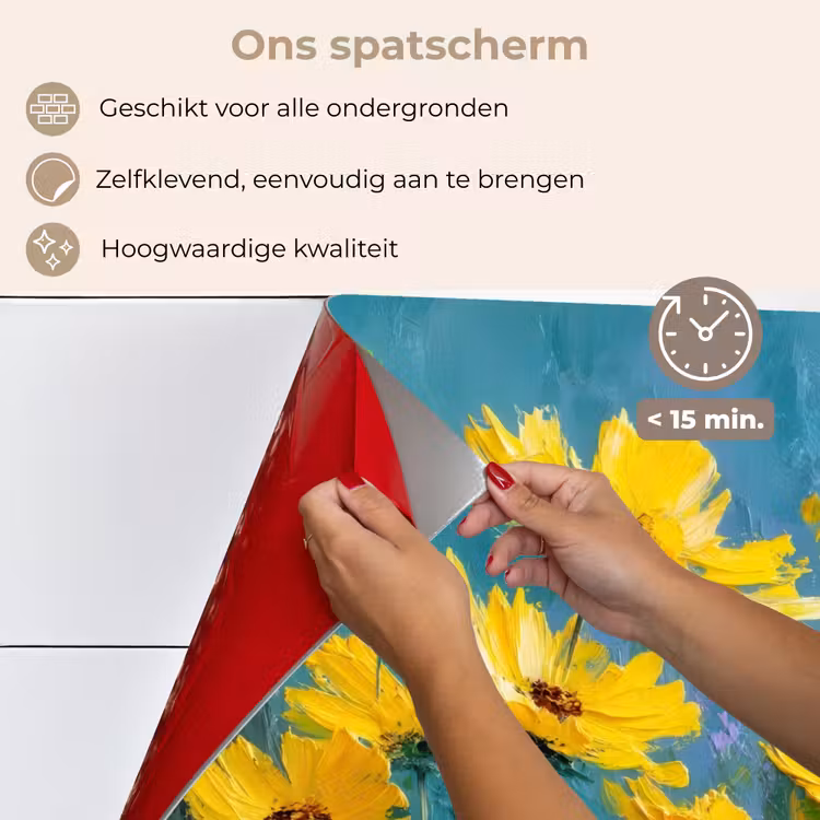 Spatscherm keuken - Penseelstreken - Bloemen - Felgeel - Abstract — 4