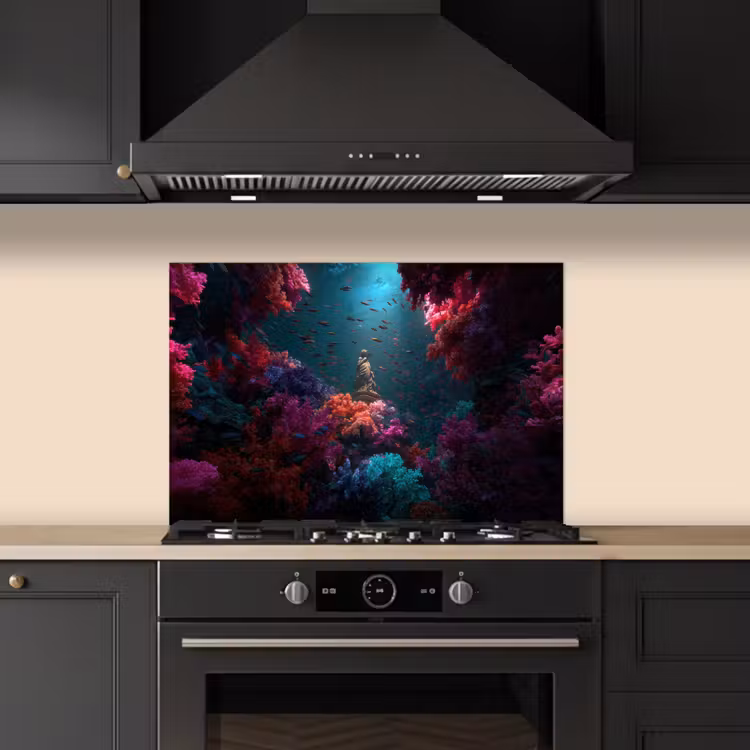 Spatscherm keuken - Standbeeld - Zeebodem - Koraal - Kleurrijk — 2