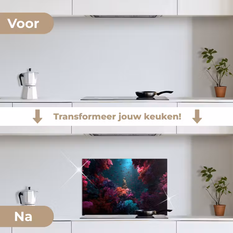 Spatscherm keuken - Standbeeld - Zeebodem - Koraal - Kleurrijk — 3