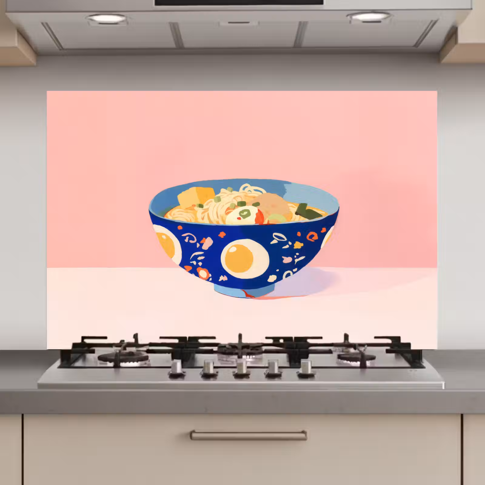 Spatscherm keuken - Noodles - Kom - Blauw - Illustratie — 1