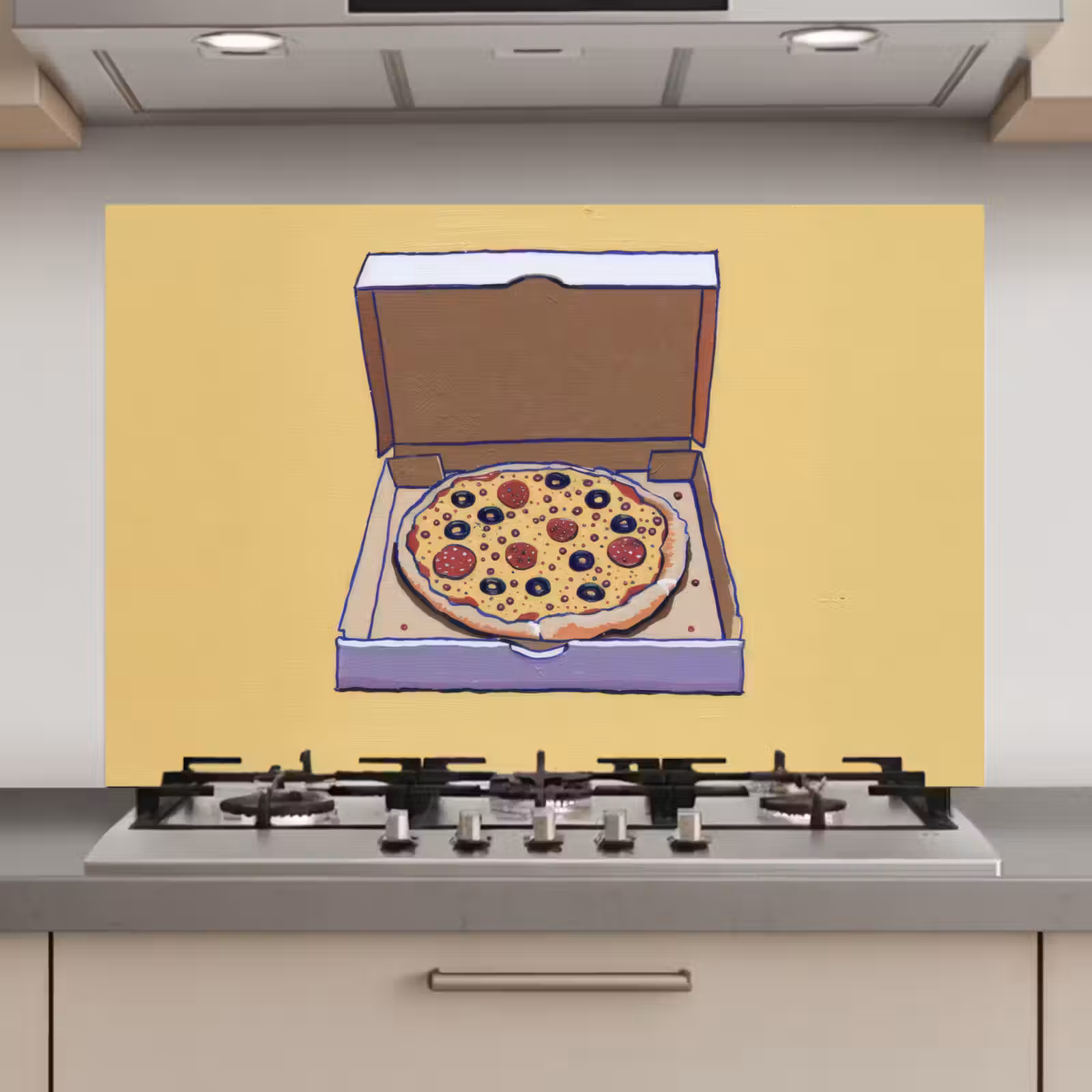 Spatscherm keuken - Pizza - Doos - Salami - Illustratie — 1