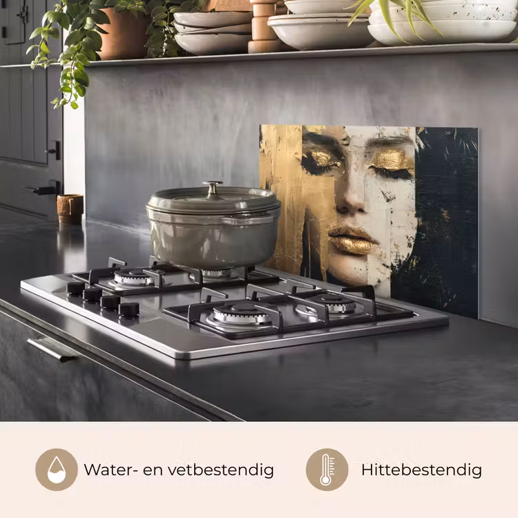 Spatscherm keuken - Abstract - Goud - Gezicht - Lippen — 7