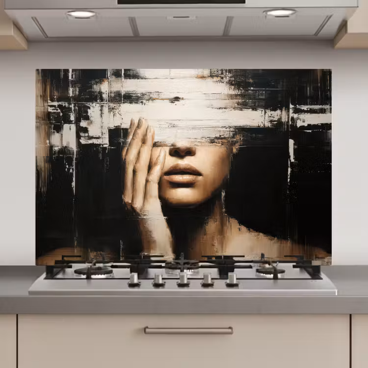 Spatscherm keuken - Hand - Gezicht - Strepen - Abstract — 1