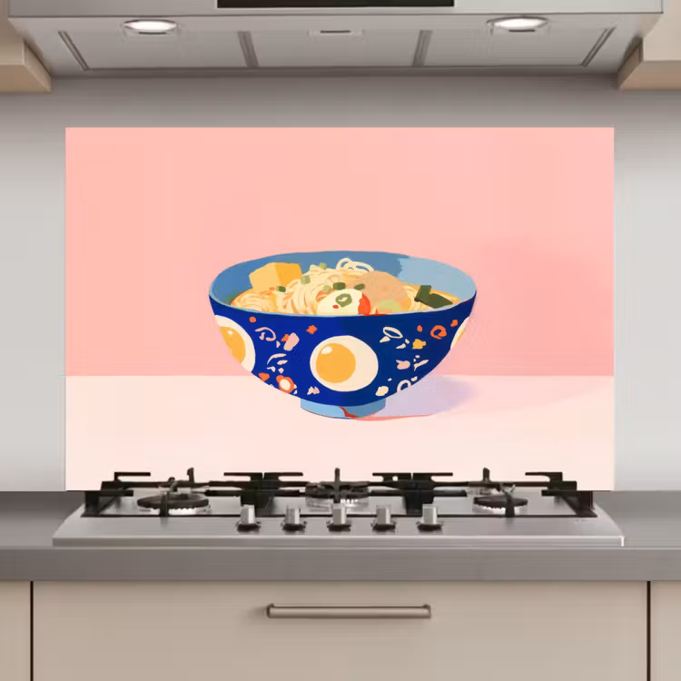 Spatscherm keuken - Noodles - Kom - Blauw - Illustratie — 1