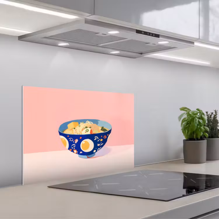Spatscherm keuken - Noodles - Kom - Blauw - Illustratie — 5