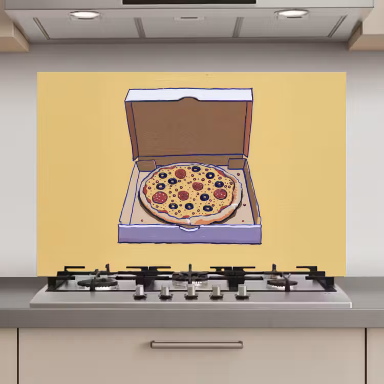 Spatscherm keuken - Pizza - Doos - Salami - Illustratie — 1