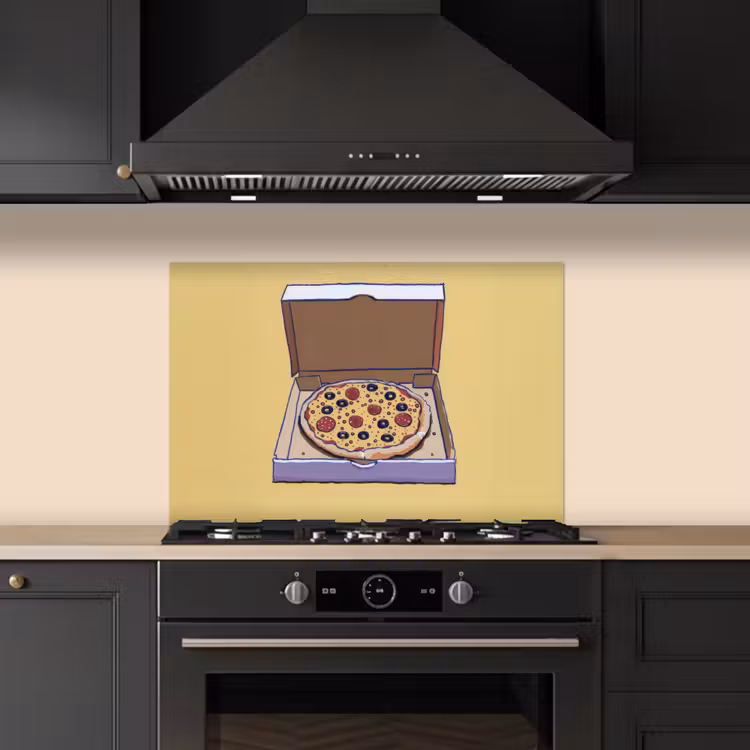 Spatscherm keuken - Pizza - Doos - Salami - Illustratie — 2