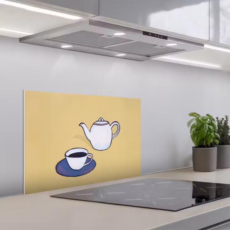 Spatscherm keuken - Theepot - Kopje - Beige - Illustratie — 5