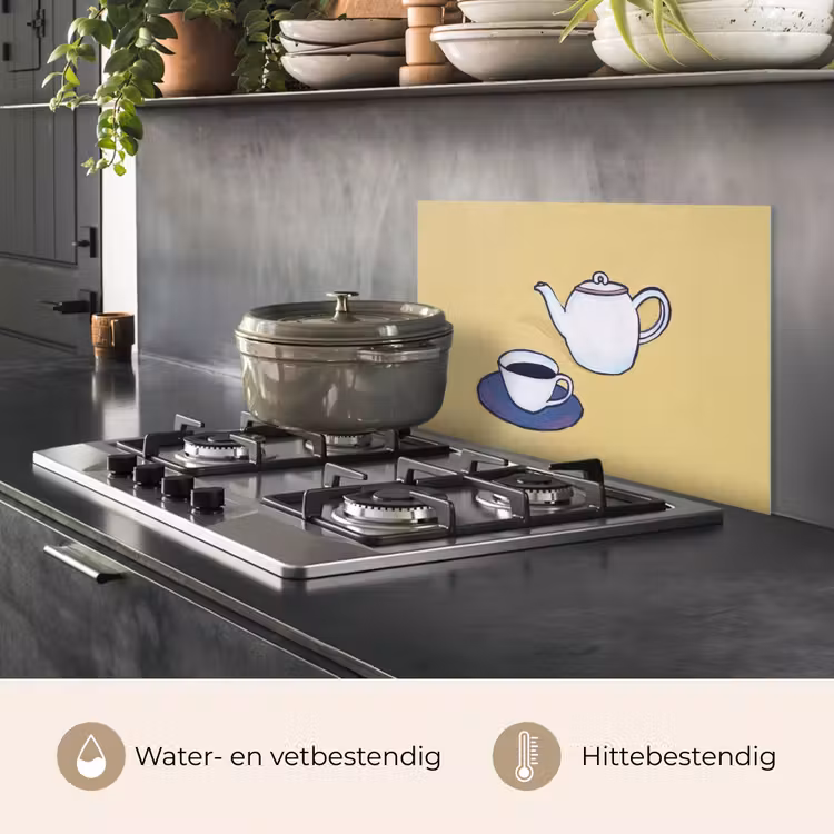Spatscherm keuken - Theepot - Kopje - Beige - Illustratie — 7