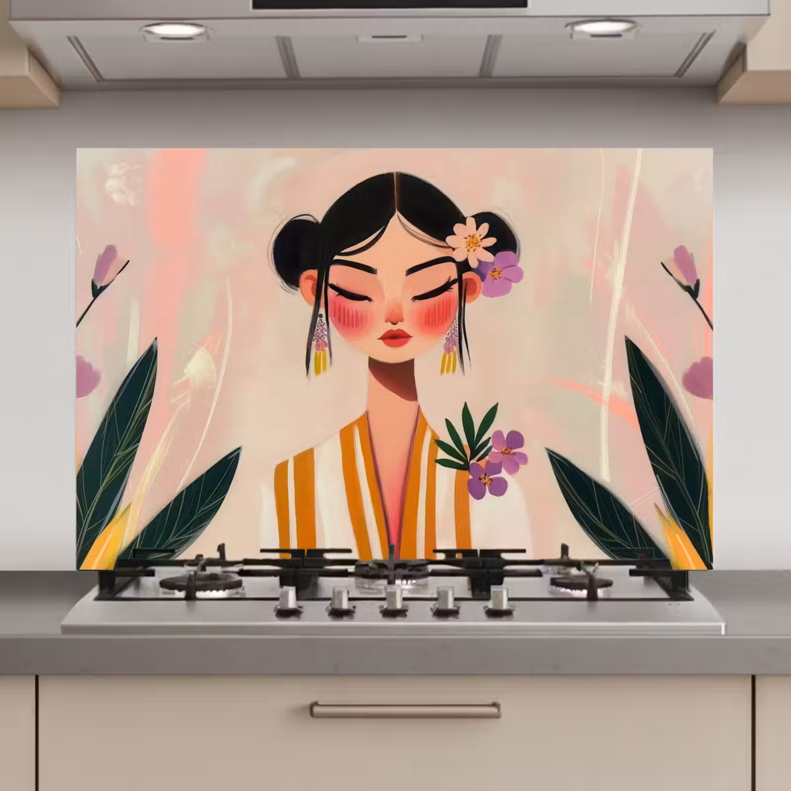 Spatscherm keuken - Vrouw - Bloemen - Pastel — 1
