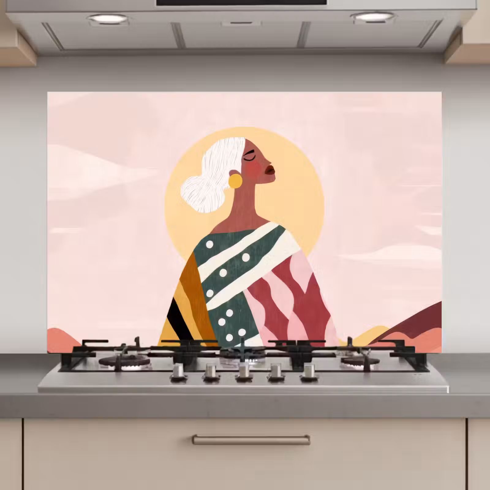 Spatscherm keuken - Vrouw - Zon - Kleurrijk — 1