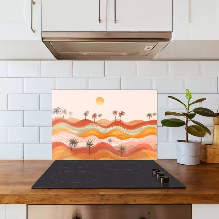 Spatscherm keuken - Abstract landschap - Palmbomen - Kleurrijk — 6