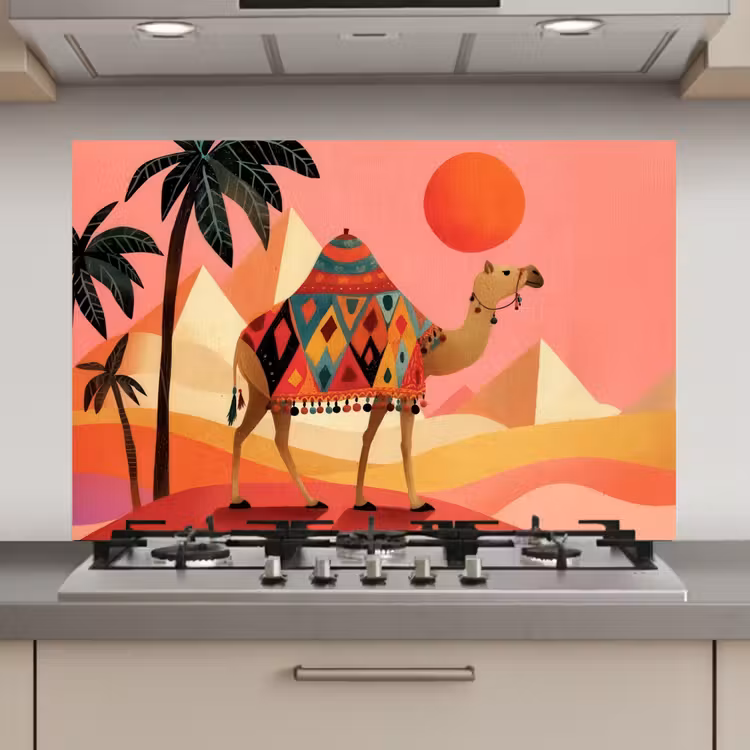 Spatscherm keuken - Kameel - Pyramides - Rode zon — 1
