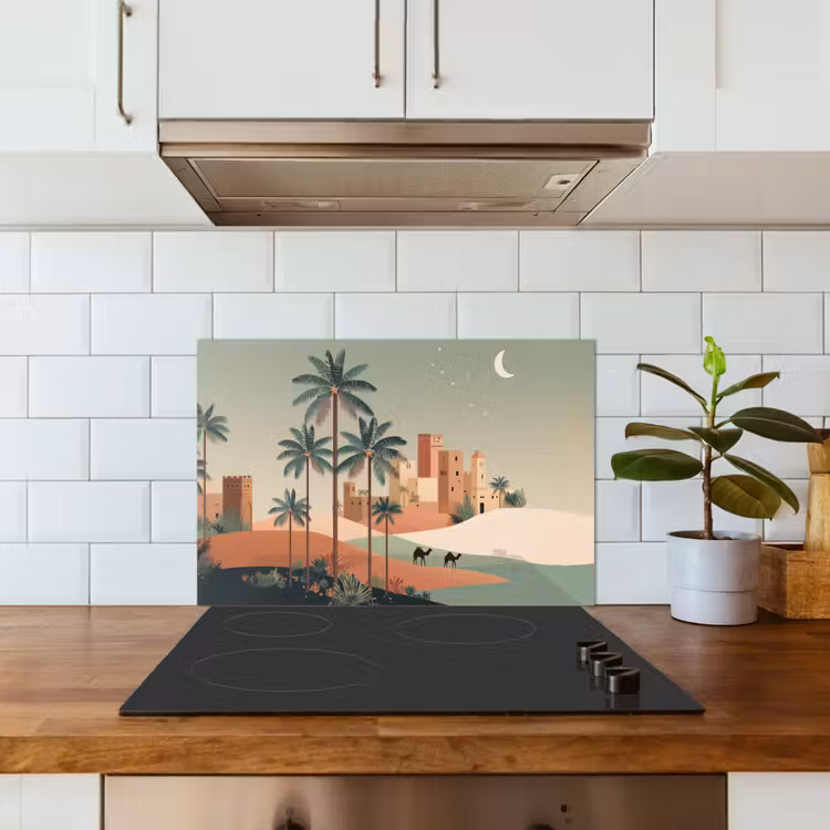 Spatscherm keuken - Nachtlandschap - Kamelen - Sterren - zandduinden — 6