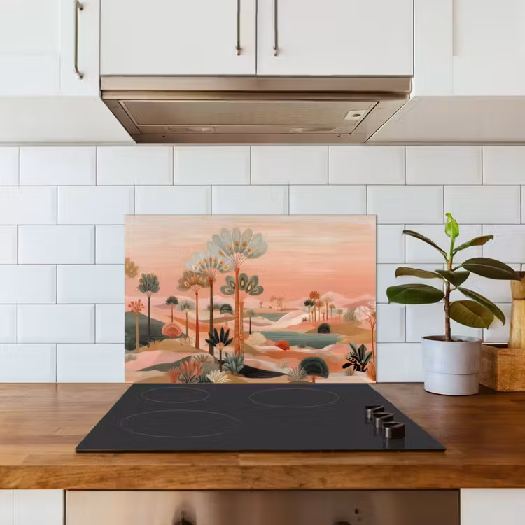Spatscherm keuken - Roze landschap - Palmen - Water — 6
