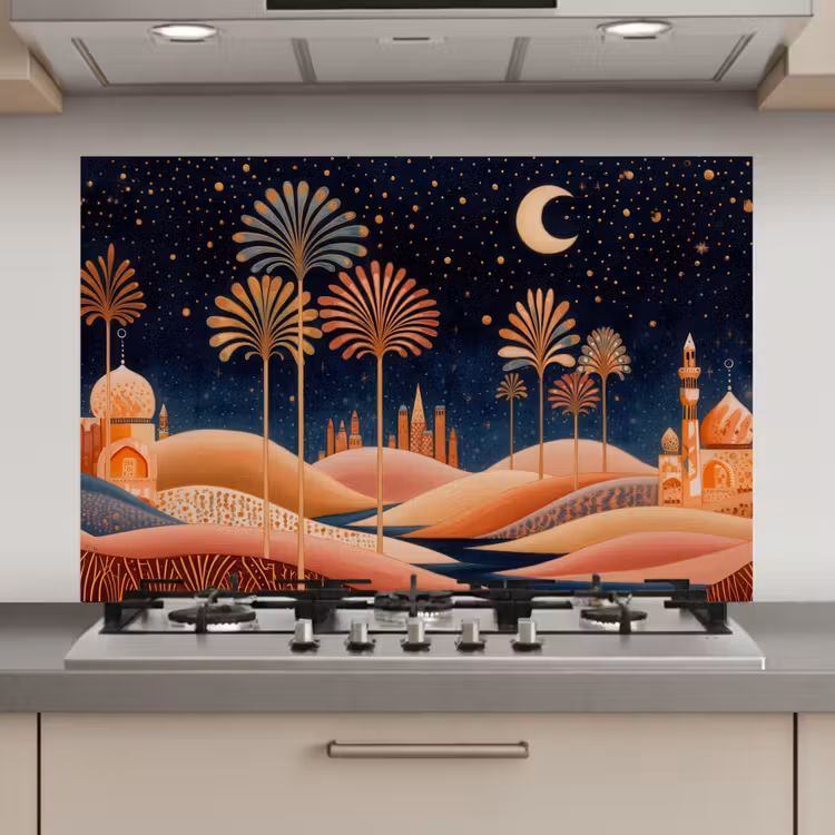 Spatscherm keuken - Sterrenhemel - Palmen - Rivier — 1