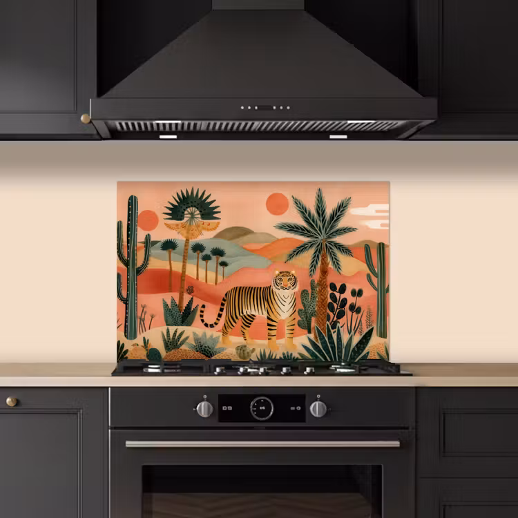 Spatscherm keuken - Tijger - Kleurrijk - Palmen - Cactus — 2