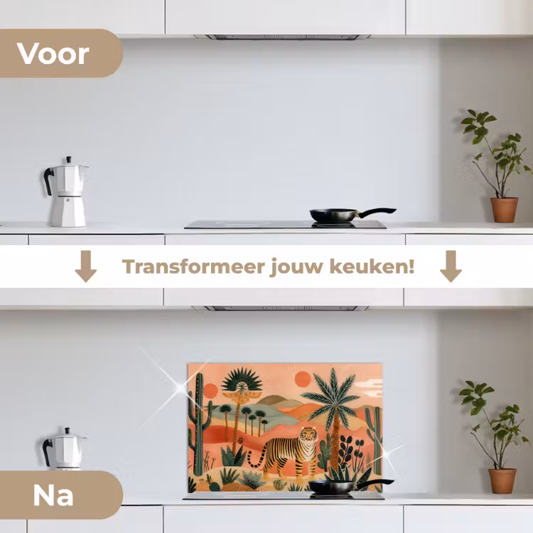 Spatscherm keuken - Tijger - Kleurrijk - Palmen - Cactus — 3