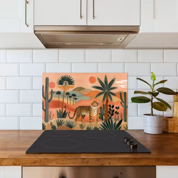 Spatscherm keuken - Tijger - Kleurrijk - Palmen - Cactus — 6