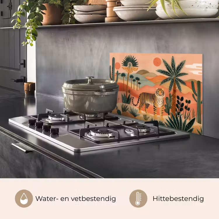 Spatscherm keuken - Tijger - Kleurrijk - Palmen - Cactus — 7