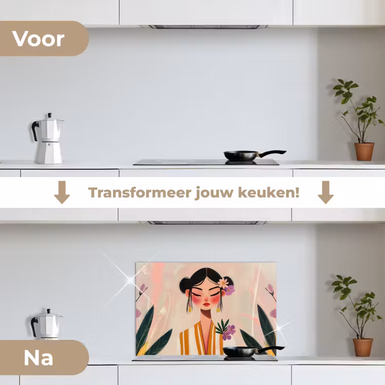 Spatscherm keuken - Vrouw - Bloemen - Pastel — 3