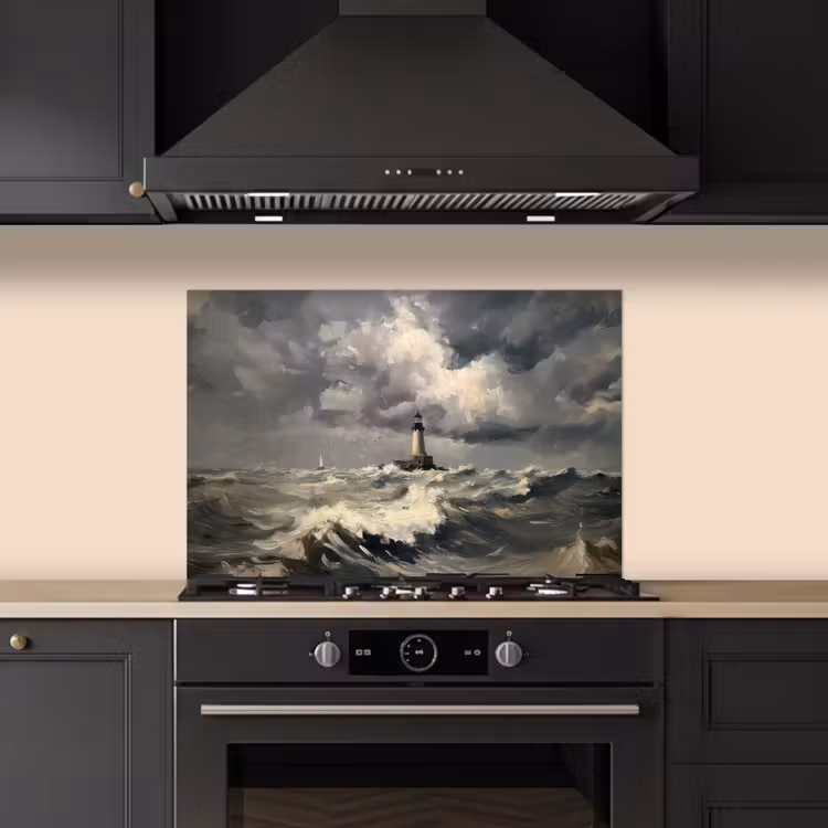 Spatscherm keuken - Vuurtoren - Golven - Storm — 2