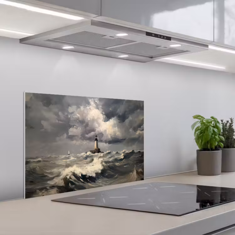 Spatscherm keuken - Vuurtoren - Golven - Storm — 5
