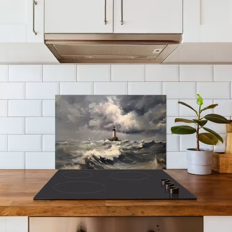 Spatscherm keuken - Vuurtoren - Golven - Storm — 6