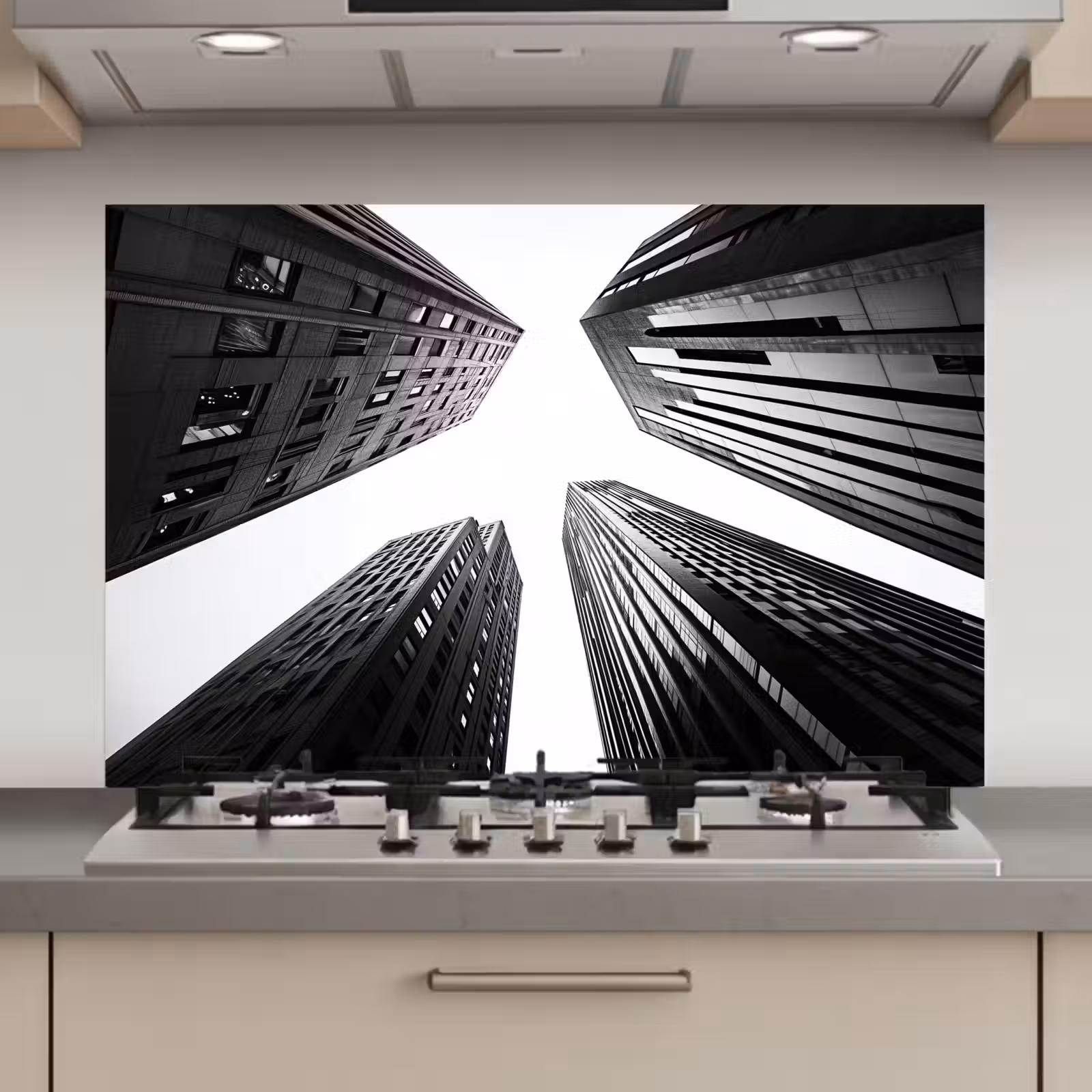 Spatscherm keuken - Gebouwen - Lucht - Zwart — 1