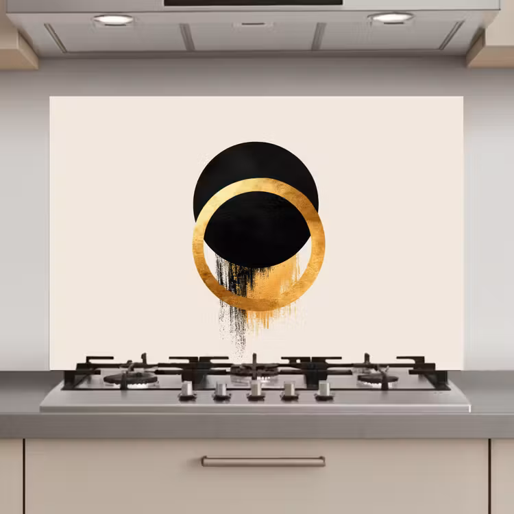 Spatscherm keuken - Abstract ontwerp - Zwarte cirkel - Verfvlekken — 1