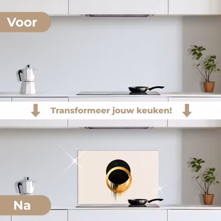 Spatscherm keuken - Abstract ontwerp - Zwarte cirkel - Verfvlekken — 3