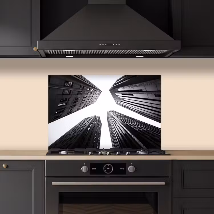 Spatscherm keuken - Gebouwen - Lucht - Zwart — 2