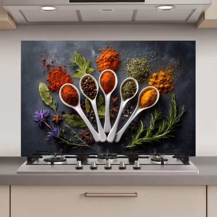 Spatscherm keuken - Lepels - Wit - Poeder - Kruiden — 1
