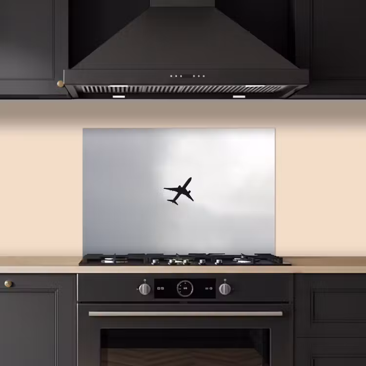 Spatscherm keuken - Minimalistisch - Silhouet - Zwart - Vliegtuig — 2