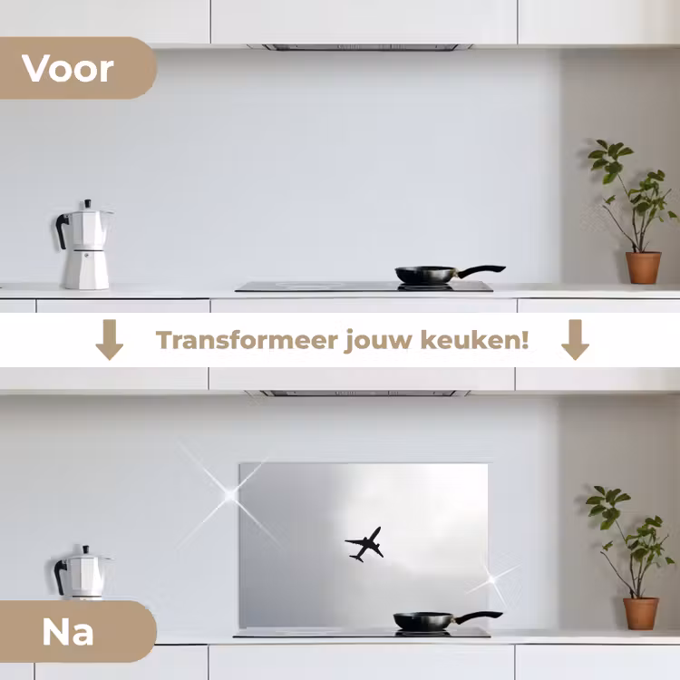 Spatscherm keuken - Minimalistisch - Silhouet - Zwart - Vliegtuig — 3
