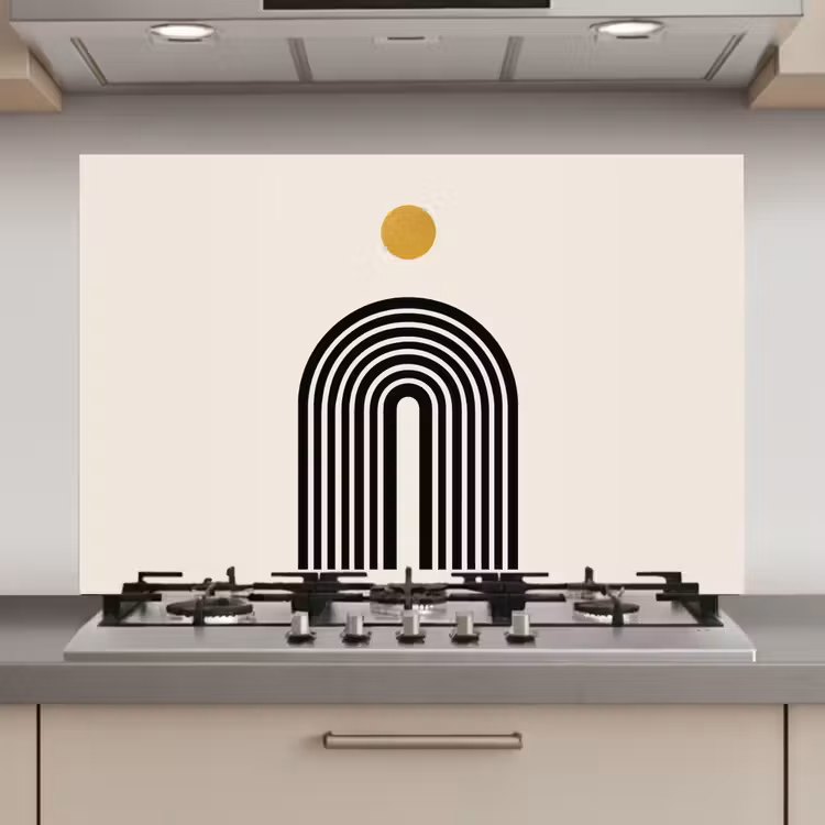 Spatscherm keuken - Minimalistisch - Zwarte boog - Gouden cirkel — 1