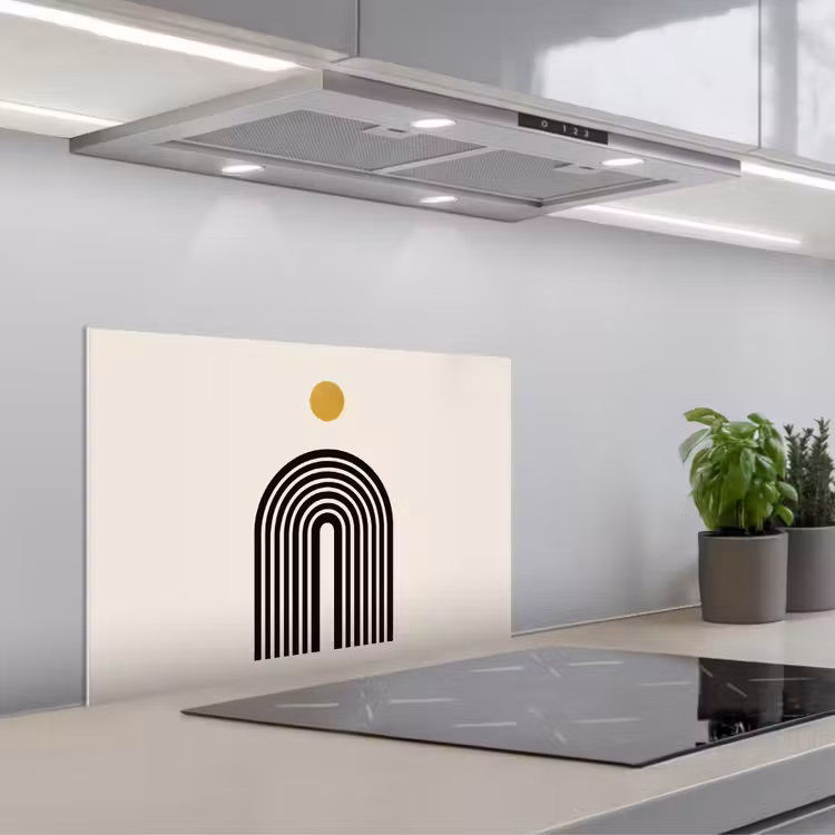 Spatscherm keuken - Minimalistisch - Zwarte boog - Gouden cirkel — 5