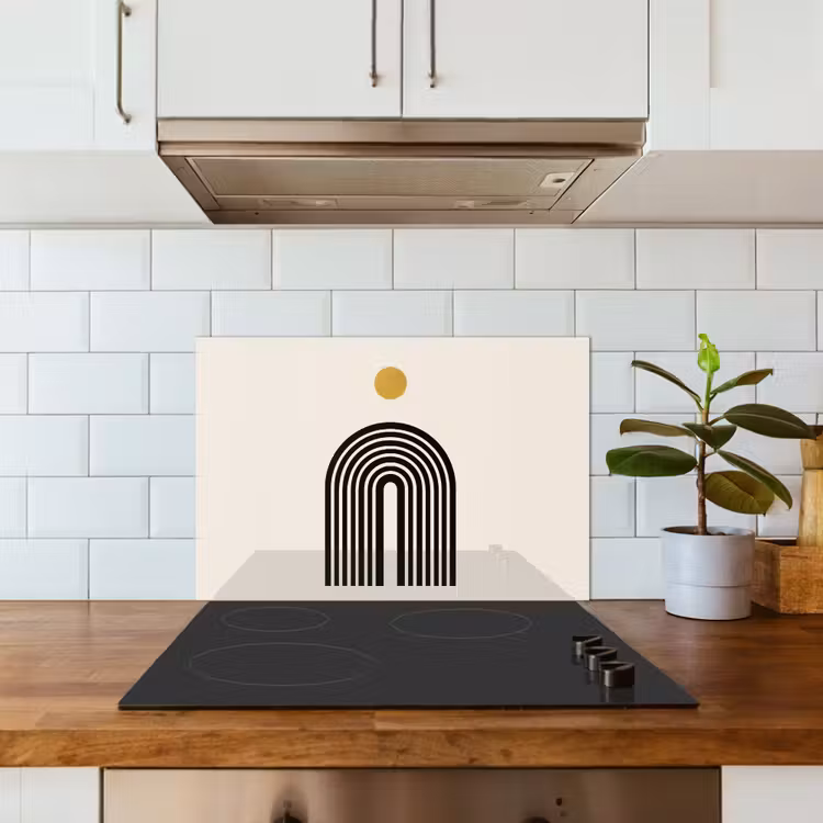 Spatscherm keuken - Minimalistisch - Zwarte boog - Gouden cirkel — 6