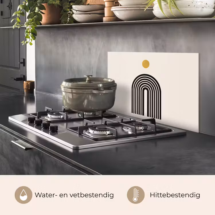 Spatscherm keuken - Minimalistisch - Zwarte boog - Gouden cirkel — 7
