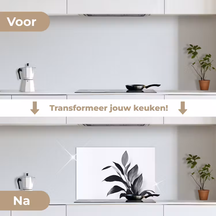 Spatscherm keuken - Plant - Bladeren - Minimalistisch - Zwart — 3