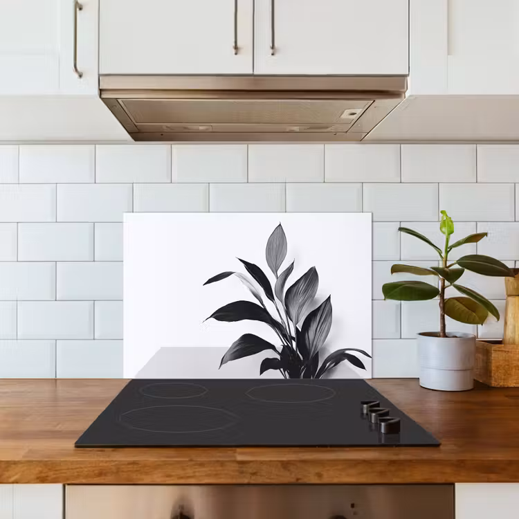 Spatscherm keuken - Plant - Bladeren - Minimalistisch - Zwart — 6