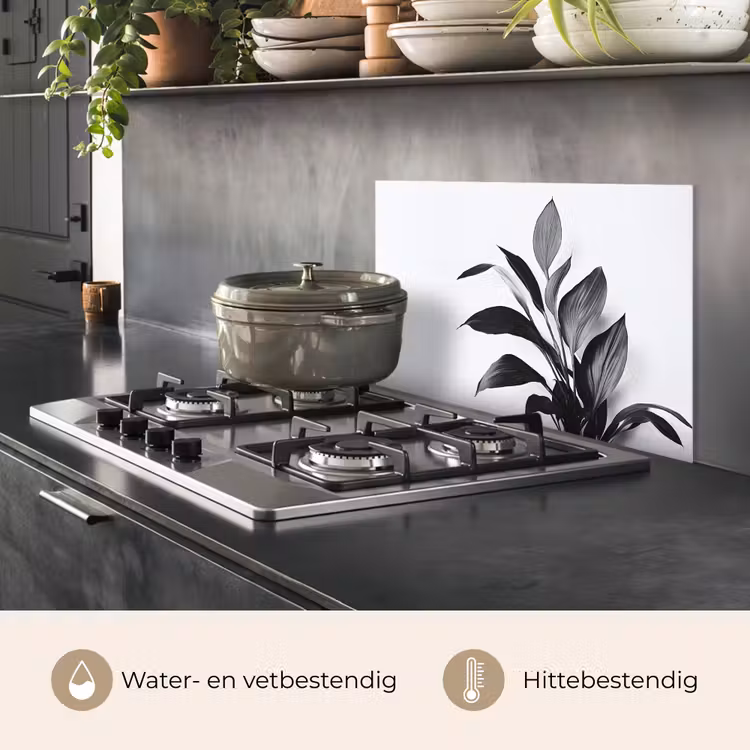 Spatscherm keuken - Plant - Bladeren - Minimalistisch - Zwart — 7